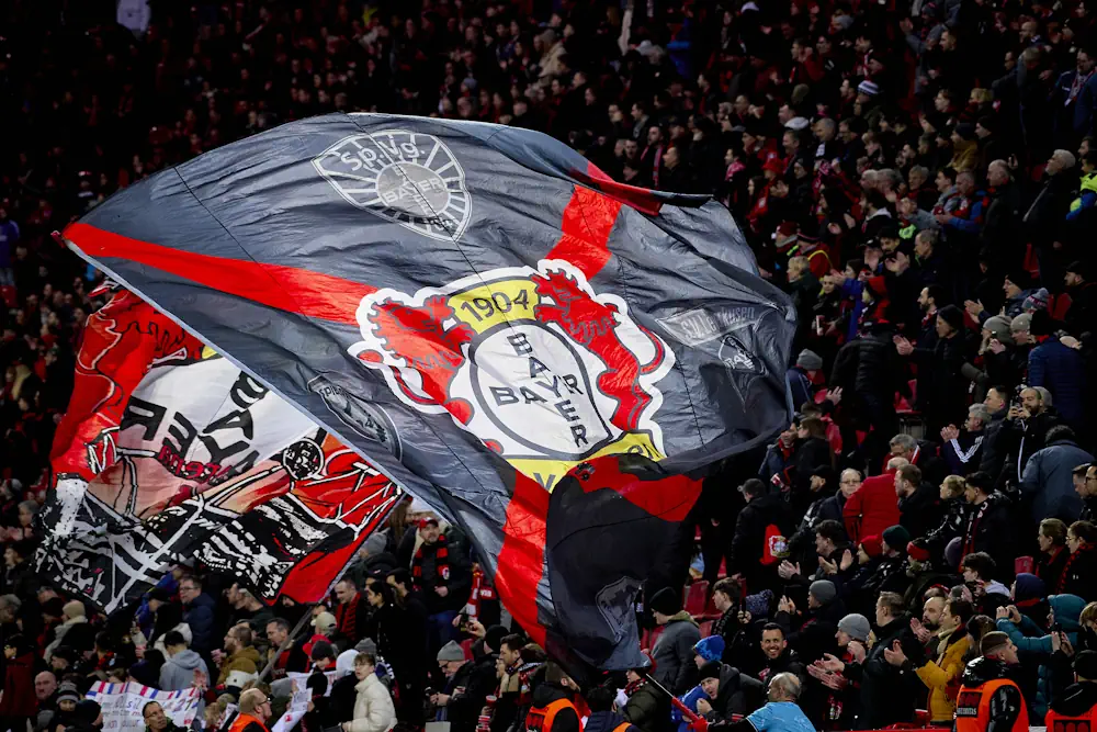 Bayer Leverkusen fans with flags