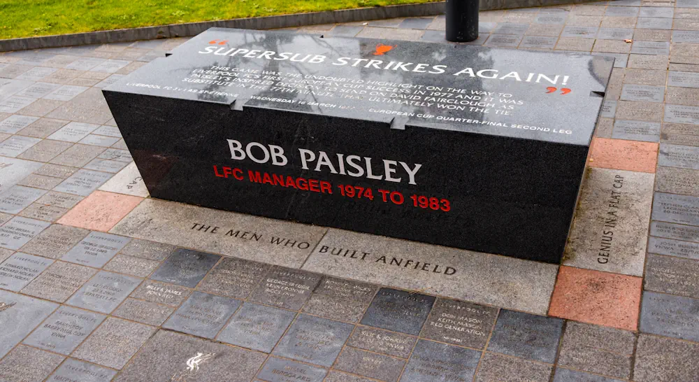 Bob Paisley memorial at Walk of Fame outside of Anfield Stadium